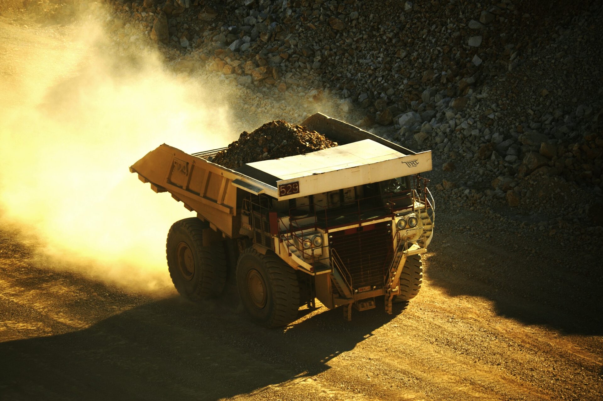 Haul truck loaded with ore in a mine